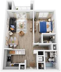 1 Bed 1 Bath Floor Plan | 850 Sq. Ft. at Saltmeadow Bay, Virginia Beach, VA