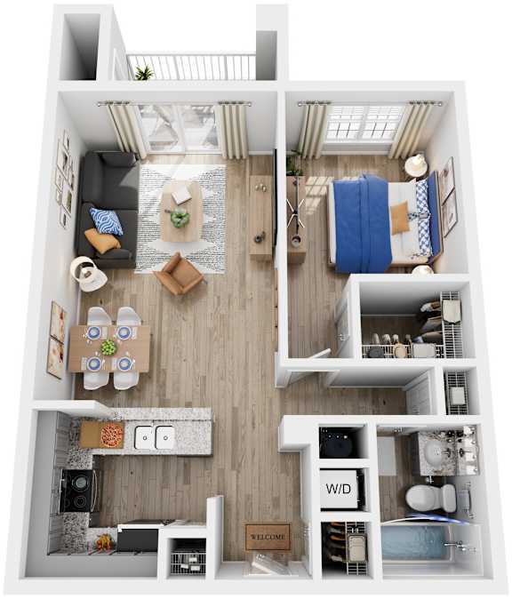1 Bed 1 Bath Floor Plan | 850 Sq. Ft. at Saltmeadow Bay, Virginia Beach, VA