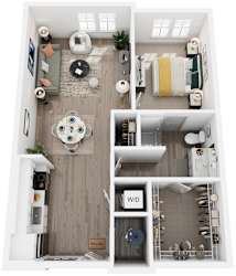 1 Bed 1 Bath Floor Plan | 676 Sq. Ft.  at Artistry at Winterfield Apartments, Midlothian, VA