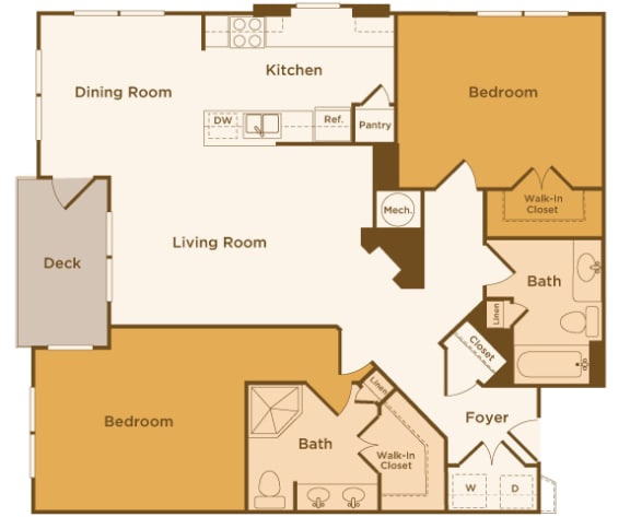 Avenel at Montgomery Square floor plans - The Gwynedd 1 - B2 - 2 Bed 2 Bath - 2D