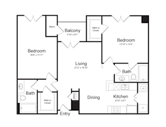Two Bed Floorplan at Midtown at Camp Springs, Camp Springs, 20746
