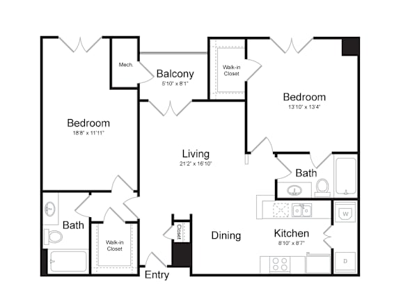 Two Bed Floorplan at Midtown at Camp Springs, Camp Springs, 20746