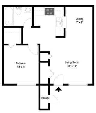 A1 - 1 bedroom 1 bath Floor Plan at University Gardens, Texas