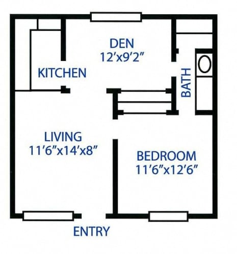 Floor Plan  One Bedroom with Den