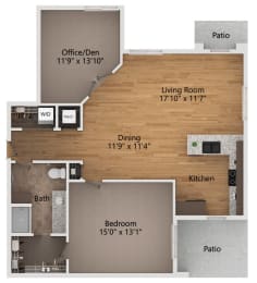 Floor Plan  a floor plan of a one bedroom apartment with a living room and a dining room