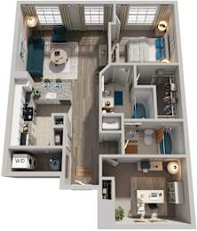 1 Bed 2 Bath Floor Plan | 1,076 Sq. Ft. at Sterling Manor in Williamsburg, Virginia, 23185
