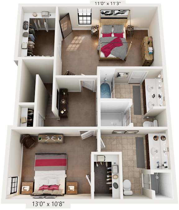 2 Bed 2.5 Bath Floor Plan | 1,505 Sq. Ft. at Mayton Transfer Lofts in VA 23803