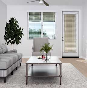 a living room with a couch and a coffee table
