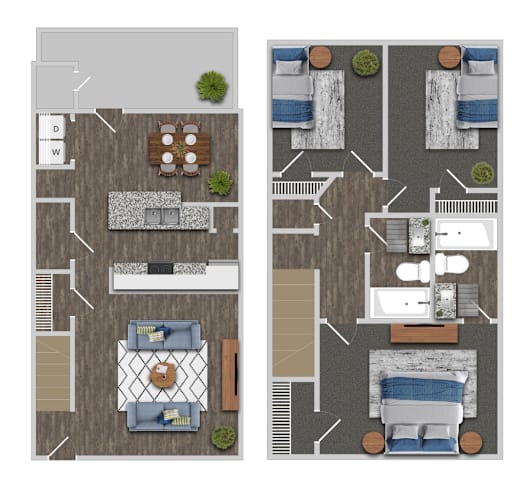 Floor Plan  3 Bedroom A Floor Plan at Greens at Stonecreek, Lithonia, GA, 30038