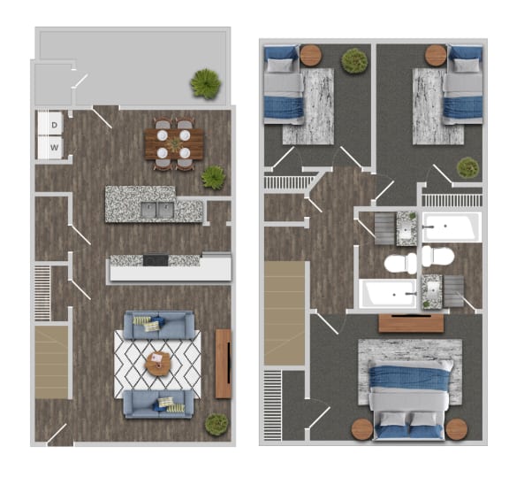 3 Bedroom A Floor Plan at Greens at Stonecreek, Lithonia, GA, 30038