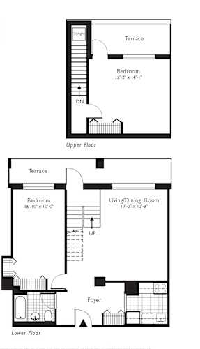 Floor Plan  A floor plan for Ocean Luxury Residences shows a two-bedroom apartment with a living room, kitchen, and terrace at One West,New York, NY.