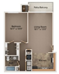 Floor Plan  Spruce one bedroom floorplan at highland view apartments