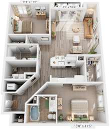 Birchwood Floorplan | 1,293 Sq. Ft. at Flats at West Broad Village, Glen Allen, 23060