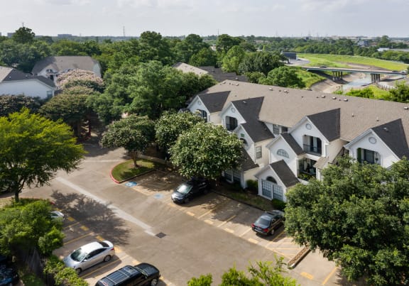 Property Exterior Aerial View at The Grove at White Oak Apartments, The Barvin Group, Houston, Texas, 77008