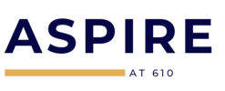 a logo with the words aspire at 610 on a white background