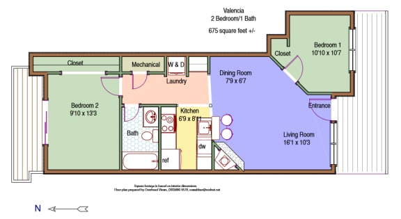 Floor Plan  2 Bed Office 1 Bath at Valencia Gardens, Colorado