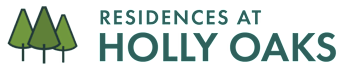 A logo for Residences at Holly Oaks featuring three green oak trees.