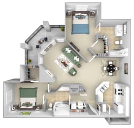 Lantern Woods - B4 - The Colonial - 2 bedroom - 2 bath - 3D floor plan