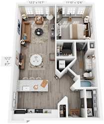 1 Bed 1 Bath Floor Plan | 913 Sq. Ft. at The Louis Apartment Flats, Louisville, KY, 40241