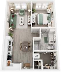 1 Bed 1 Bath Floor Plan | 736 Sq. Ft. at Lyric at Norton Commons Apartments, Kentucky 40059