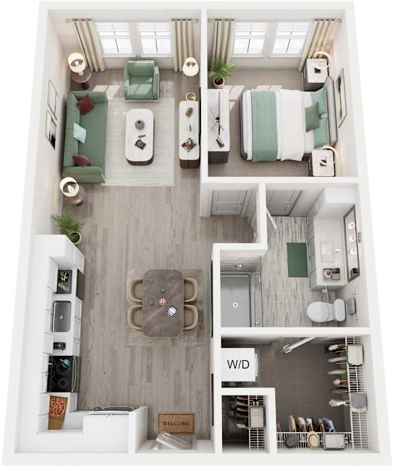 1 Bed 1 Bath Floor Plan | 736 Sq. Ft. at Lyric at Norton Commons Apartments, Kentucky 40059