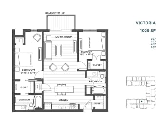 2 bedroom floor plan at The Hill Apartments in st paul mn