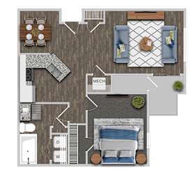 1B1B Floor Plan at Magnolia Pointe, Georgia, 30096