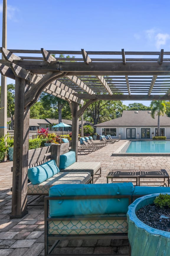 take a dip in the pool under the pergola at The Bentley at Maitland, Florida, 32810