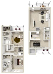 2 bed 2 bath A Floor Plan | 1,643 Sq. Ft. at Reserve at Park Place Apartments, Hattiesburg, MS