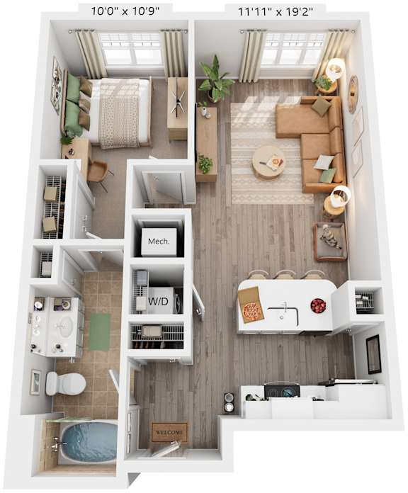 Homestead Floorplan | 705 Sq. Ft. at Flats at West Broad Village, Glen Allen