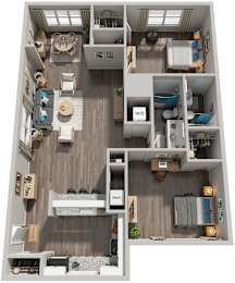 2 Bed 2 Bath Floor Plan | 1,070 Sq. Ft. at Trails at Short Pump Apartments in VA, 23233