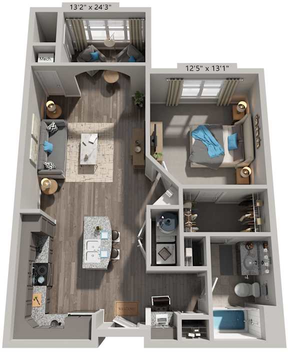 1 Bed 1 Bath Floor Plan | 738-793Sq. Ft. at Streets of Greenbrier, Virginia, 23320
