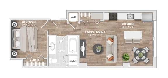 1B-B Floor Plan at Allied Harbor Point, Baltimore