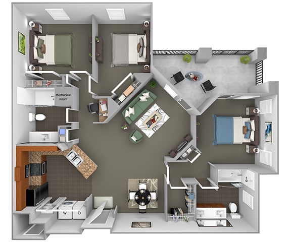 Delano at Cypress Creek - C1 (Evelyn) - 3 bedrooms and 2 bath - 3D Floor Plan