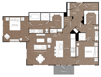 A detailed floor plan of a house with labeled rooms and furniture.