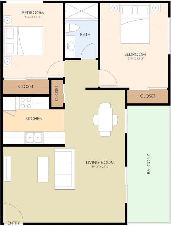 1 bedroom 1 bath floor plan y 650 Sq.Ft. at Boardwalk, Palo Alto, California