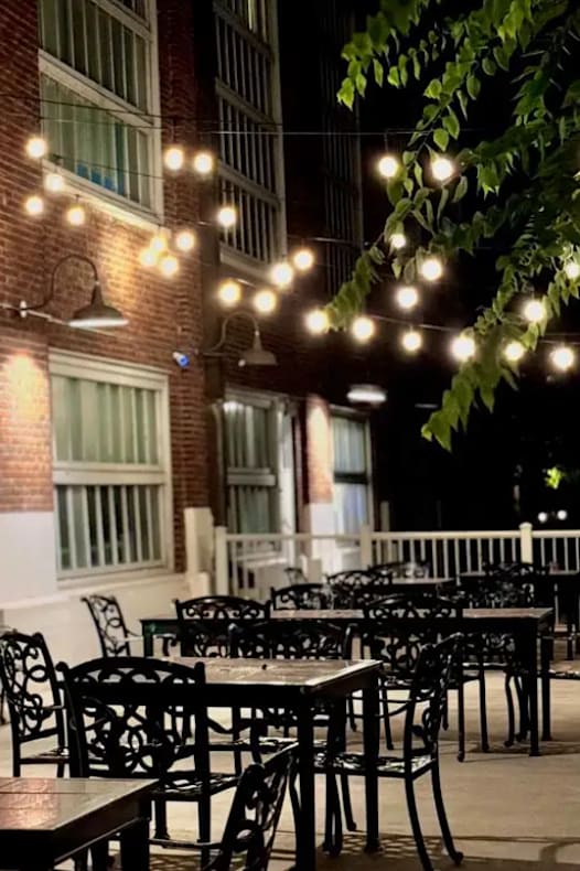 Patio night view at The Landmark, New Braunfels, TX, 78130