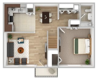 One Bedroom Apartment Floor Plan at Williamsburg Estates, Harrisburg, PA.