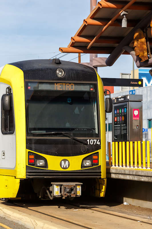 Lightrail train at Mariposa Willows Apartments, Los Angeles