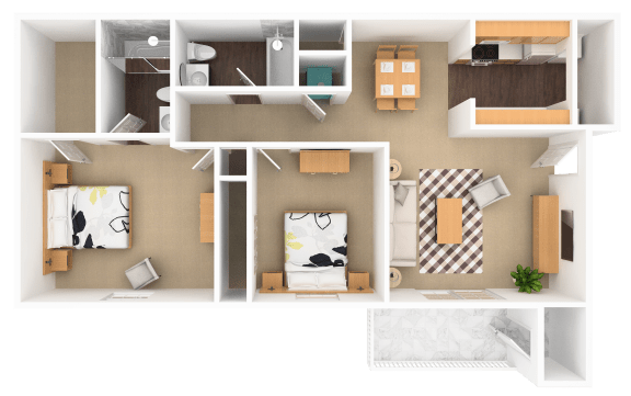 Emerald 2 Bedroom 2 Bathroom, 993 sq. ft., at Barton Farms Apartments and Duplexes in Greenwood, IN 46143