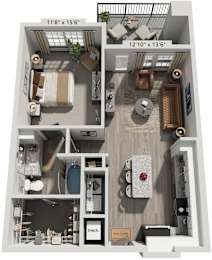 1 Bed 1 Bath Floor Plan | 780 Sq. Ft. at The Louis Apartment Flats, Kentucky, 40241