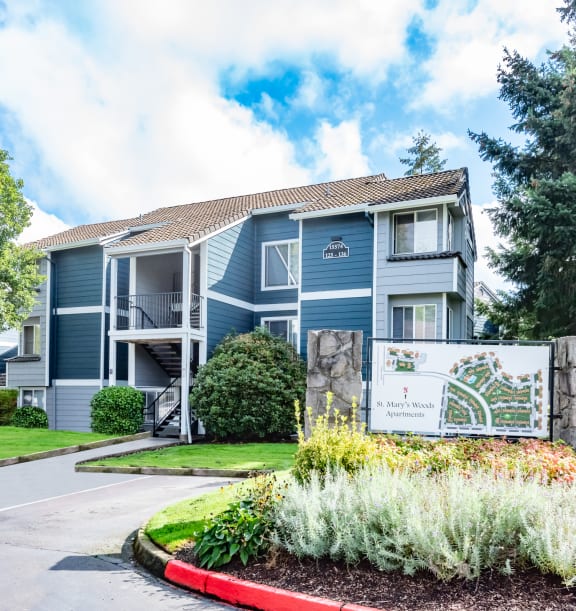 St. Mary's Woods building exterior entry at St. Mary's Woods Apartments, Beaverton, OR