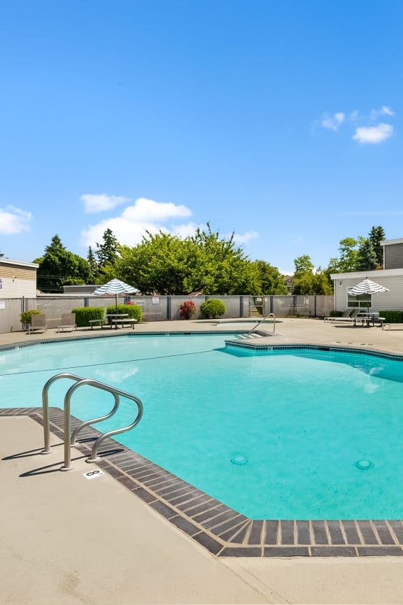 our apartments have a resort style swimming pool with seating around it