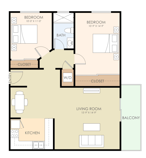  Floor Plan Two Bedroom and One Bathroom
