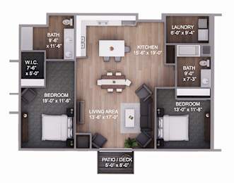  Floor Plan 2 Bedroom 2 Bath