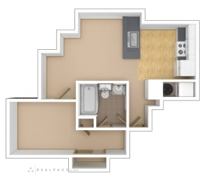 1 Bedroom, 1 Bathroom Floor Plan