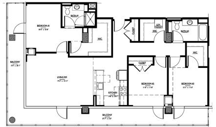 3 bedroom 2 bath Floor Plan D5 Penthouse at 1919 Market St., Philadelphia, Pennsylvania