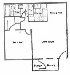 A diagram of a One Bedroom Deluxe apartment layout.