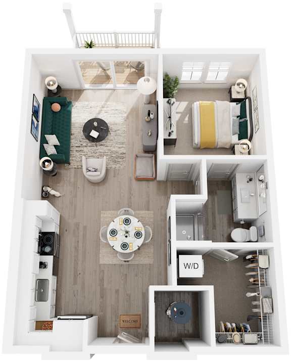 1 Bed 1 Bath Floor Plan | 620 Sq. Ft. at Artistry at Winterfield Apartments, Midlothian, VA 23112