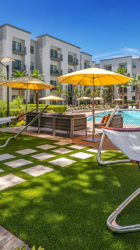 our apartments have a large pool and lounge chairs